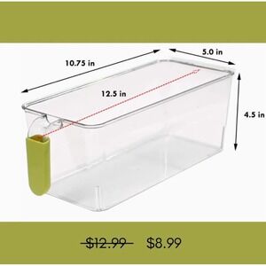 Bin Clear Plastic Storage Container with Handle Kitchen Fridge Organization Grn